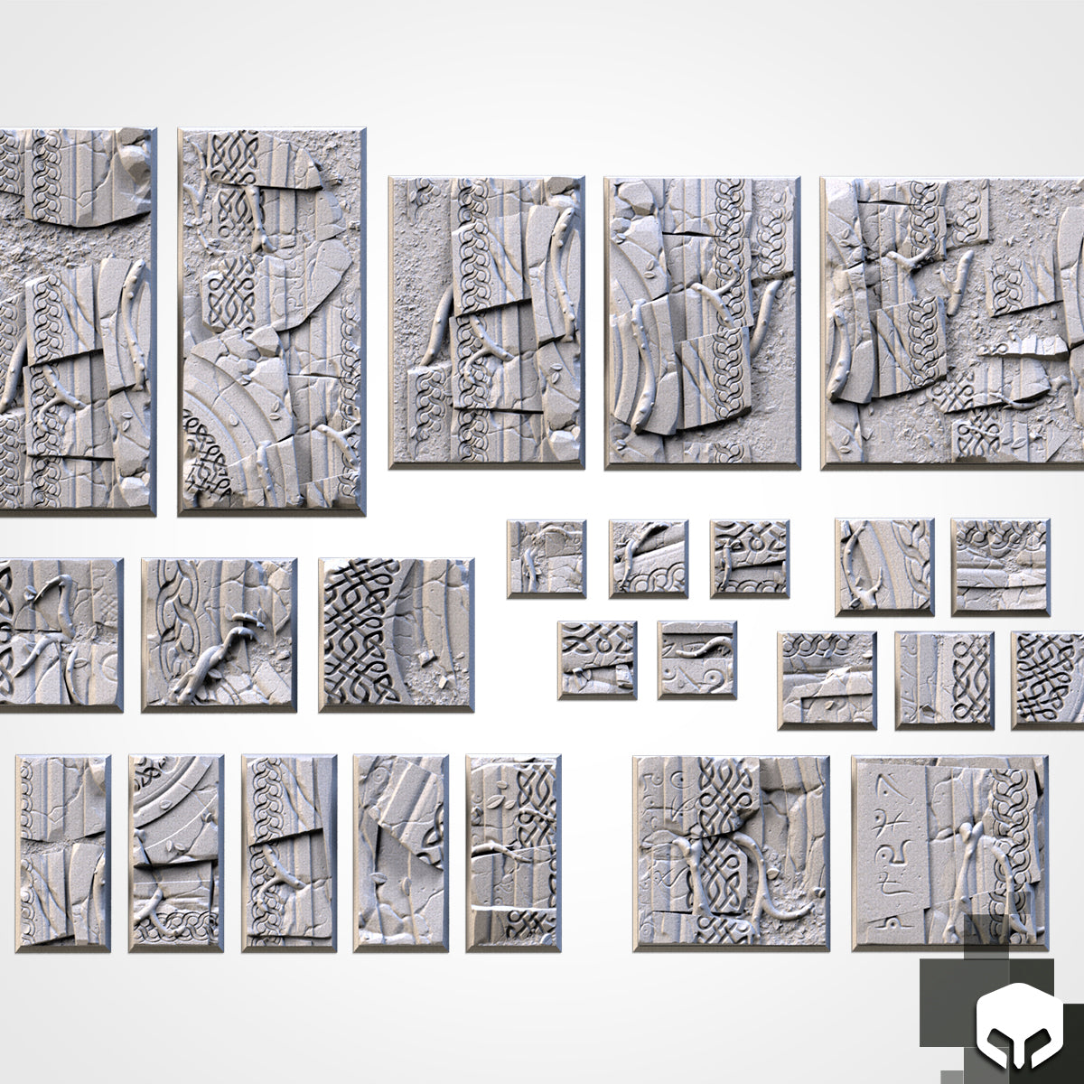 Ancestral Ruins Textured Square Bases for Miniatures – Txarli Factory Thematic Designs – Multiple Sizes & Themes