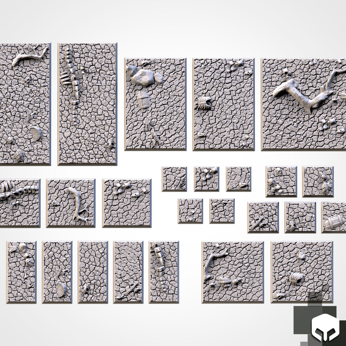 Cracked Desert Textured Square Bases for Miniatures – Txarli Factory Thematic Designs – Multiple Sizes & Themes