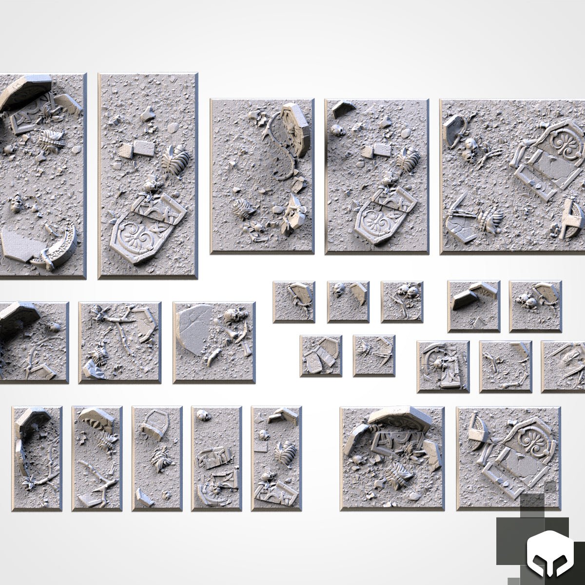 Graveyard Textured Square Bases for Miniatures – Txarli Factory Thematic Designs – Multiple Sizes & Themes