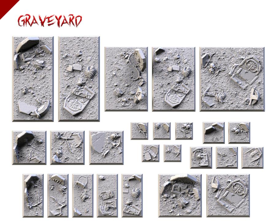Graveyard Textured Square Bases for Miniatures – Txarli Factory Thematic Designs – Multiple Sizes & Themes
