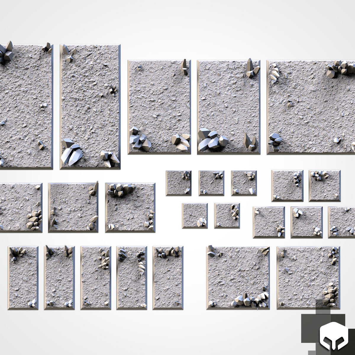 Crystal Textured Square Bases for Miniatures – Txarli Factory Thematic Designs – Multiple Sizes & Themes