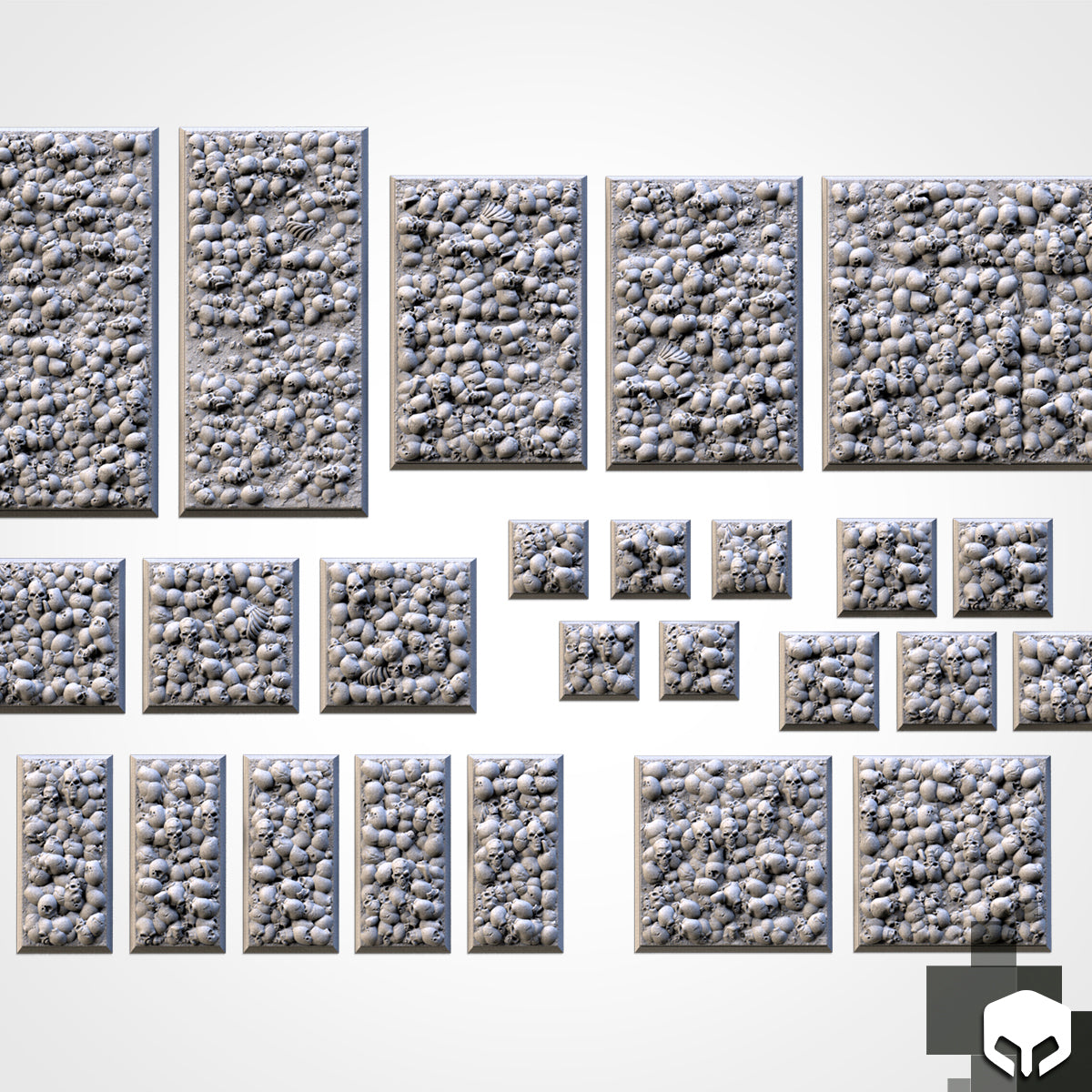Death Skulls Textured Square Bases for Miniatures – Txarli Factory Thematic Designs – Multiple Sizes & Themes