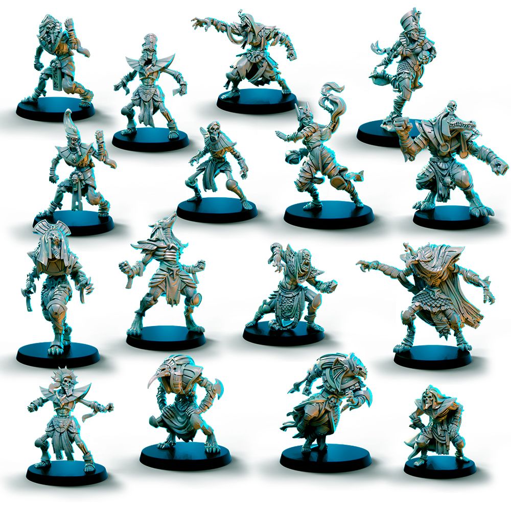 Akhenatom Kings Undead Tomb Kings Team - High-Quality 3D Print Miniatures | Blood Fantasy Football Bowl | Big Child Creative