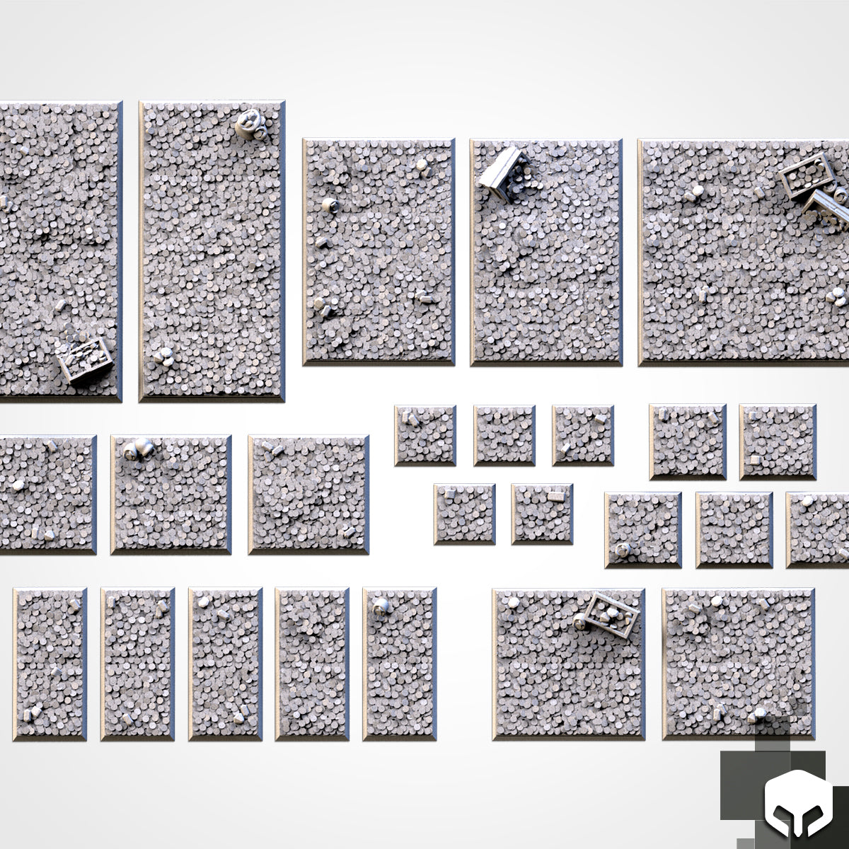 Treasures Textured Square Bases for Miniatures – Txarli Factory Thematic Designs – Multiple Sizes & Themes