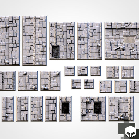 Dungeon Textured Square Bases for Miniatures – Txarli Factory Thematic Designs – Multiple Sizes & Themes