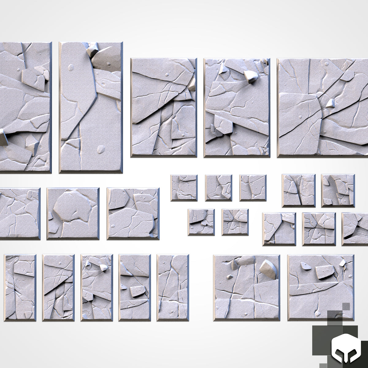 Frozen Textured Square Bases for Miniatures – Txarli Factory Thematic Designs – Multiple Sizes & Themes