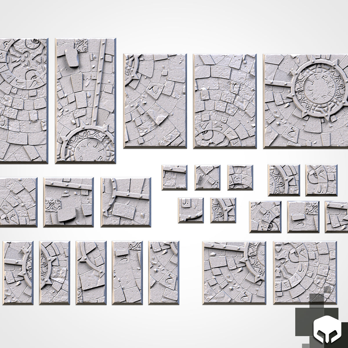 Sacred Temple Textured Square Bases for Miniatures – Txarli Factory Thematic Designs – Multiple Sizes & Themes