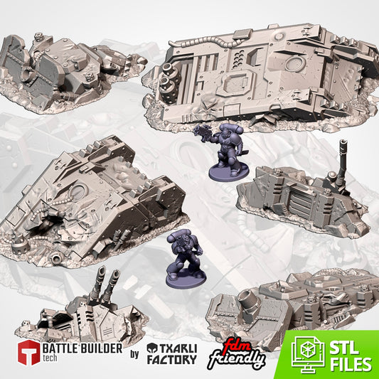 Crushed Vehicles Tank Ruins  - Perfect Warhammer 40k Age of Sigmar Terrain Tabletop Mordheim Scenery Wargame Txarli Factory