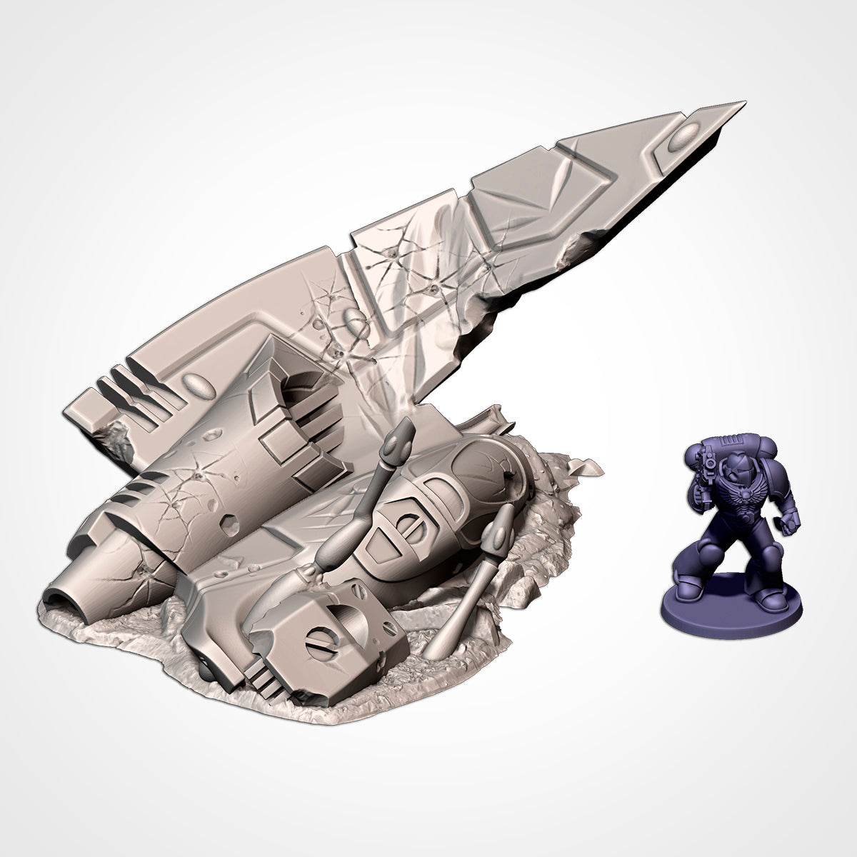 Crushed Eldar Vehicle Ruins – War-Torn Aeldari Wreckage for Warhammer 40K & Sci-Fi Wargames