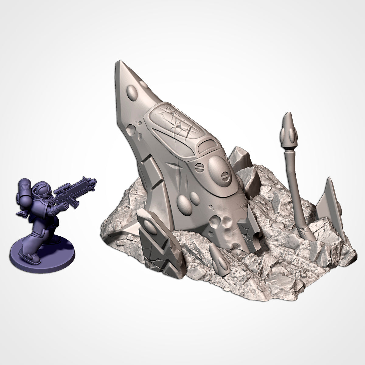 Crushed Eldar Vehicle Ruins – War-Torn Aeldari Wreckage for Warhammer 40K & Sci-Fi Wargames