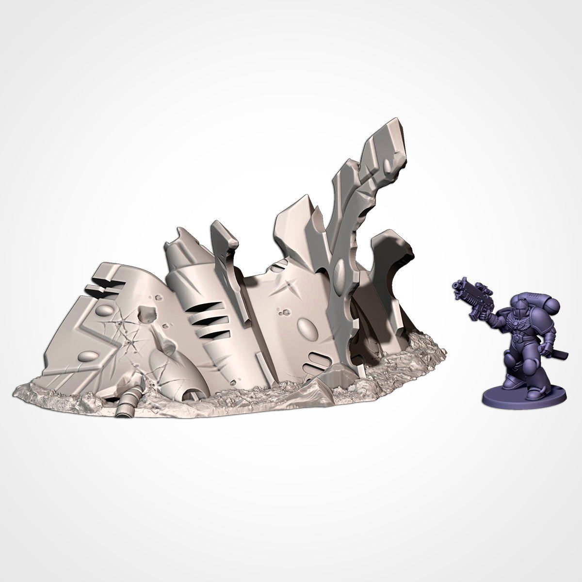 Crushed Eldar Vehicle Ruins – War-Torn Aeldari Wreckage for Warhammer 40K & Sci-Fi Wargames