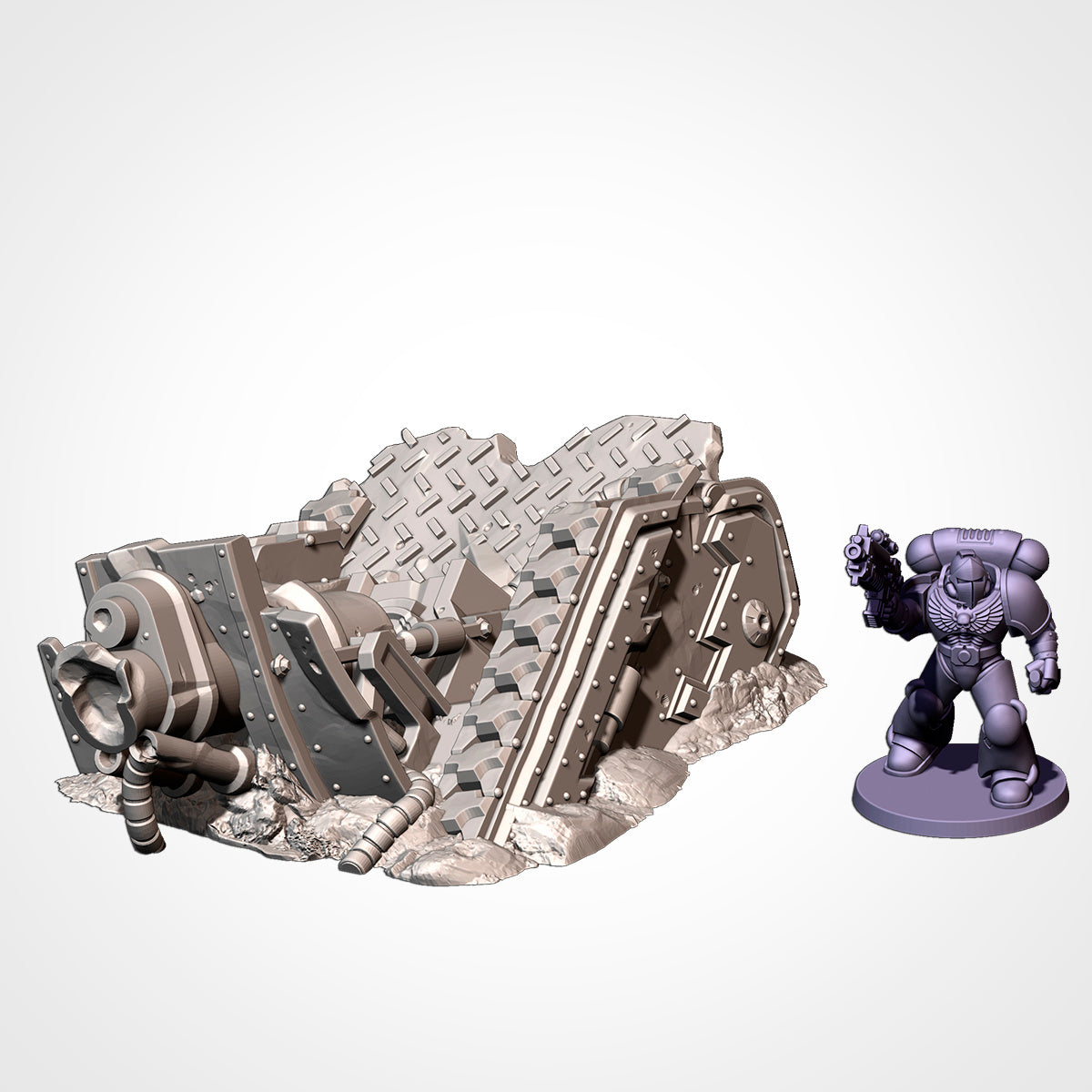 Crushed Human Tank Ruins – Grimdark Battlefield Wreckage for Warhammer 40K & Sci-Fi Wargames Txarli Factory