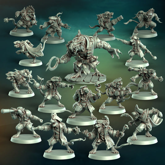 Pi'rats Team - 16 High-Quality 3D Print Skaven Miniatures | Blood Fantasy Football Bowl | Punga Miniatures