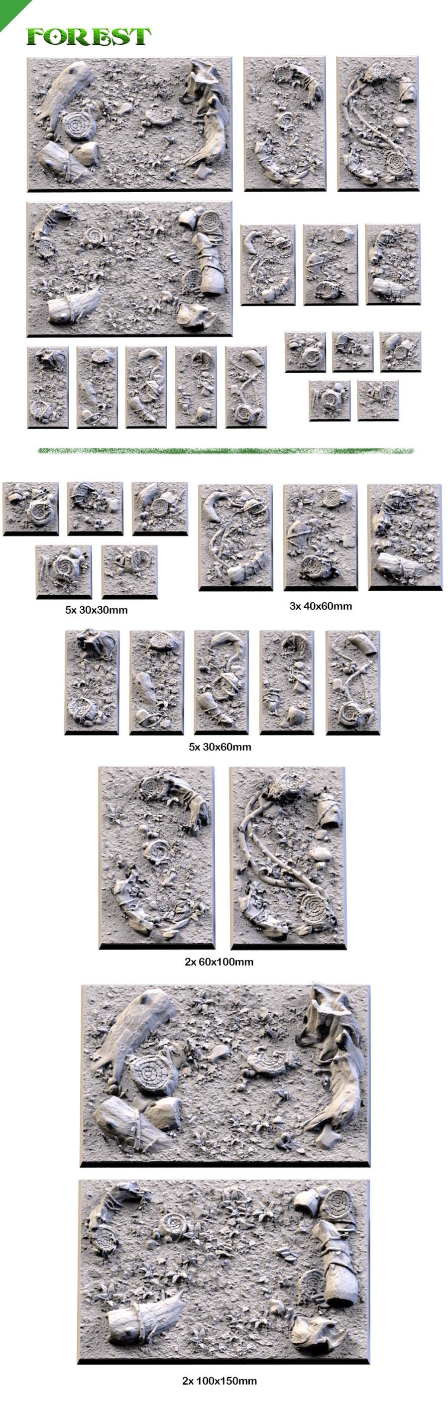 Forest Textured Square Bases for Miniatures – Txarli Factory Thematic Designs – Multiple Sizes & Themes