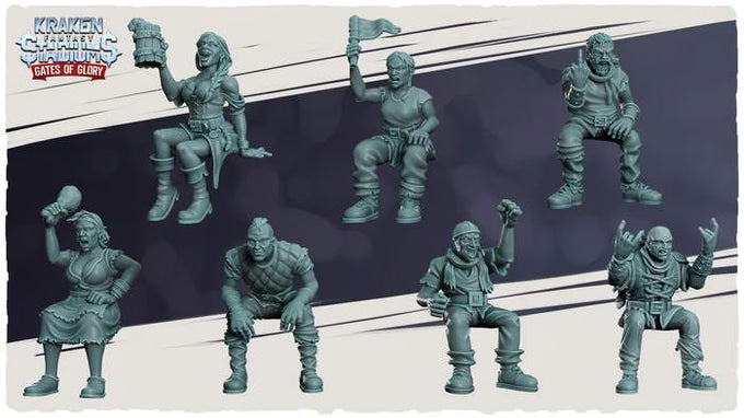 Kraken Stadium Gates of Glory 10 Seated Human Fans - High Quality Miniatures for Fantasy Football Tabletop - Kraken 3D Studios