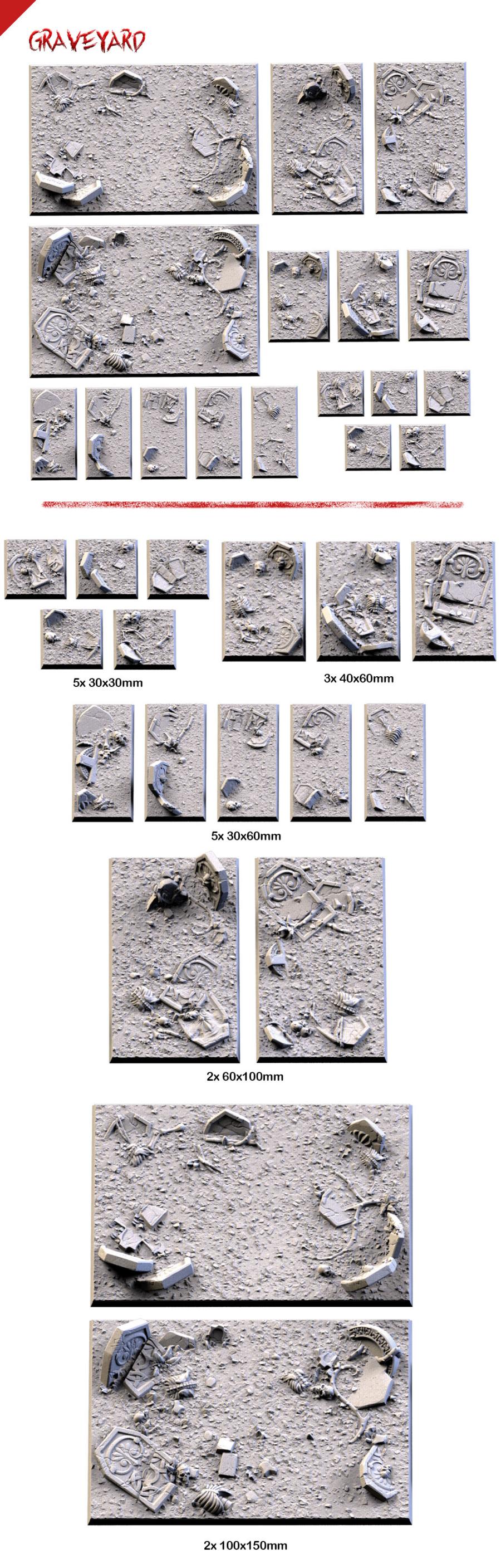 Graveyard Textured Square Bases for Miniatures – Txarli Factory Thematic Designs – Multiple Sizes & Themes