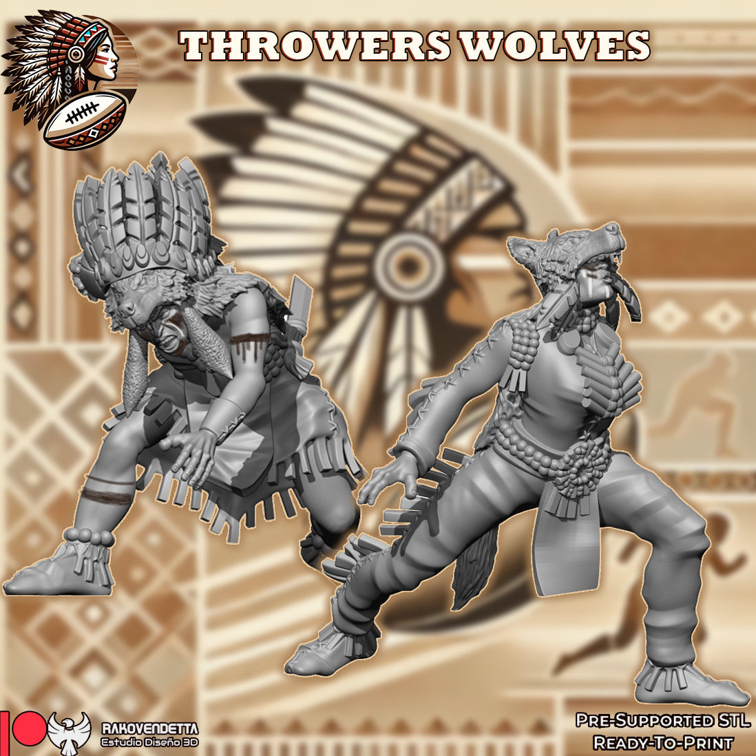 Western Amazon Team - 14 High-Quality 3D Print Amazon Miniatures | Blood Fantasy Football Bowl | Rakovendetta