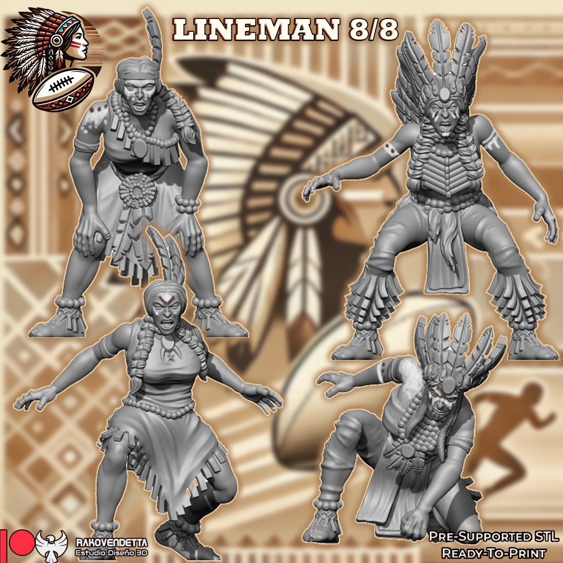 Western Amazon Team - 14 High-Quality 3D Print Amazon Miniatures | Blood Fantasy Football Bowl | Rakovendetta