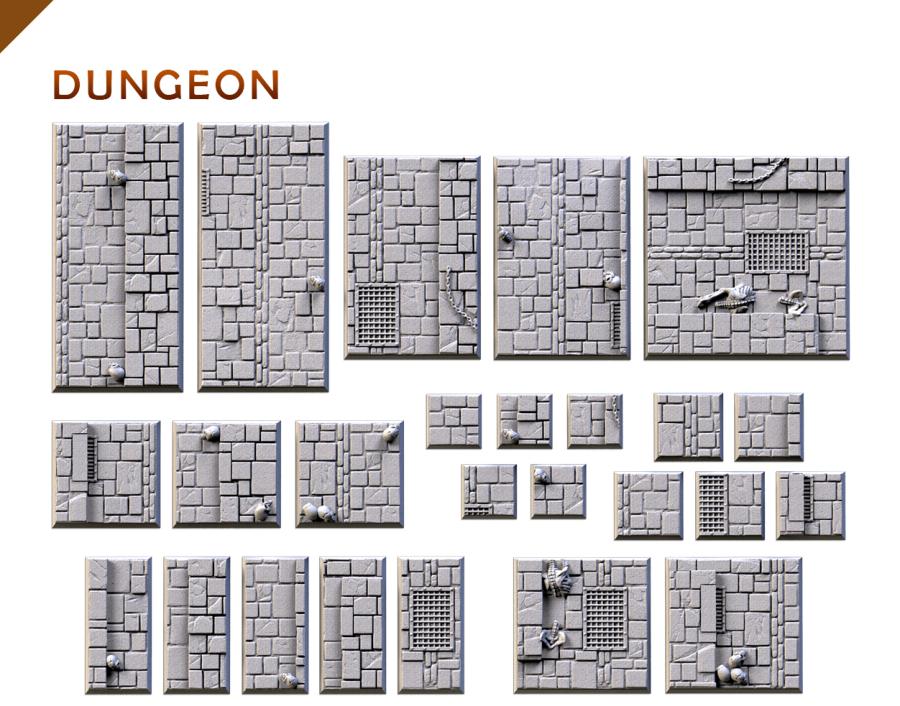 Dungeon Textured Square Bases for Miniatures – Txarli Factory Thematic Designs – Multiple Sizes & Themes