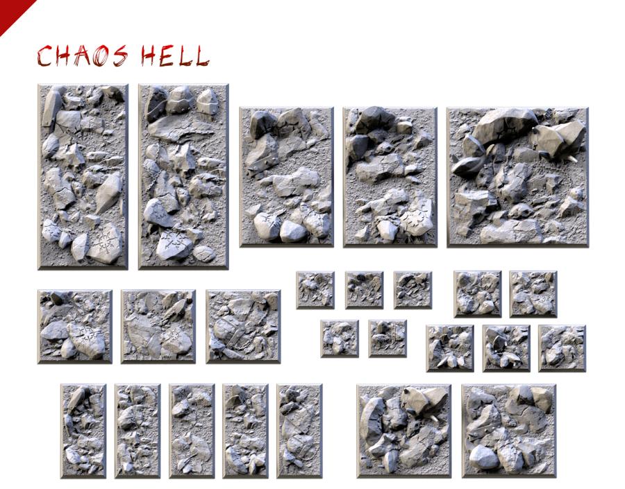 Chaos Hell Textured Square Bases for Miniatures – Txarli Factory Thematic Designs – Multiple Sizes & Themes