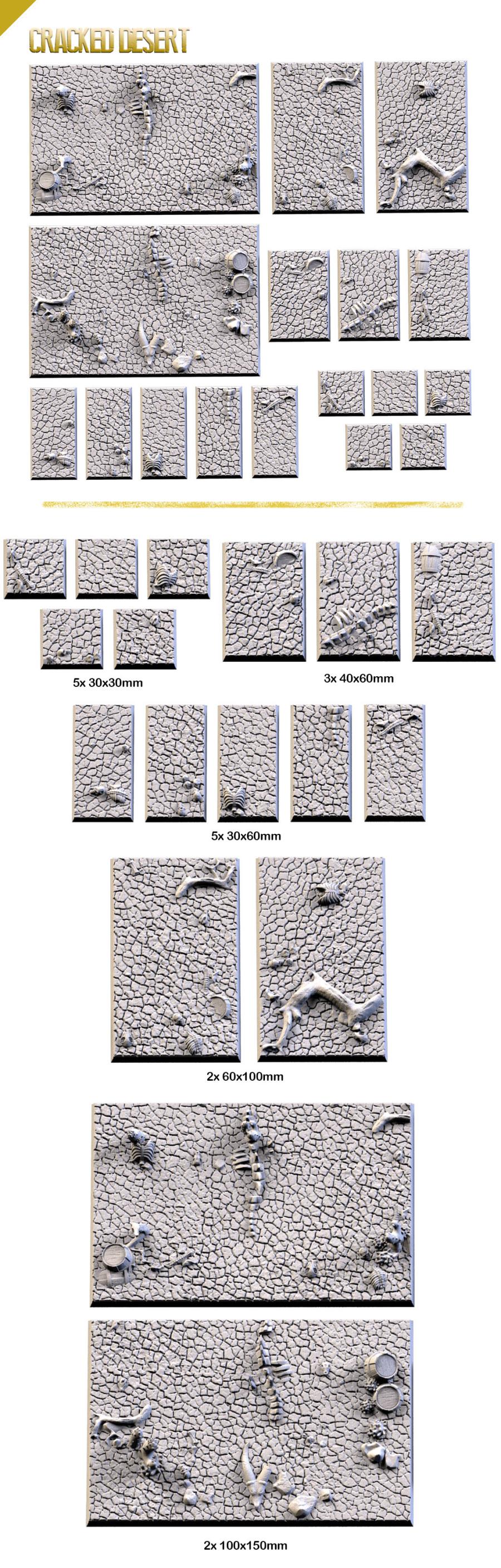Cracked Desert Textured Square Bases for Miniatures – Txarli Factory Thematic Designs – Multiple Sizes & Themes