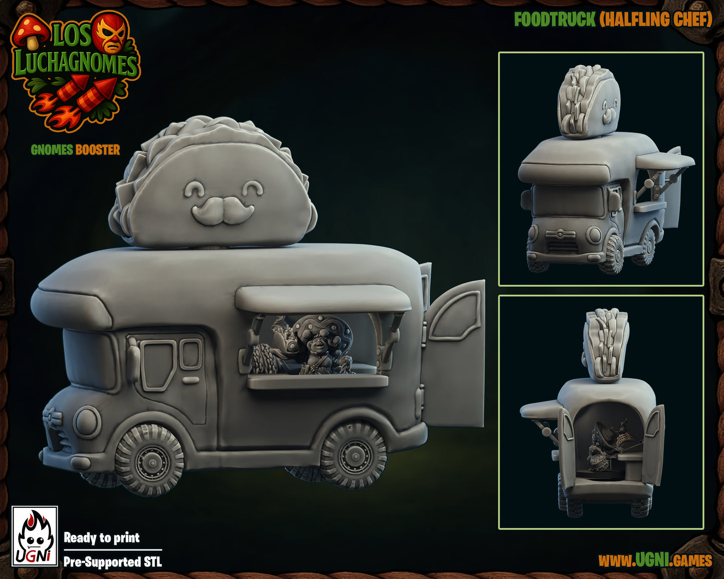 Halfling Chef with Food truck! High Quality Miniature for fantasy football games Ugni Miniatures