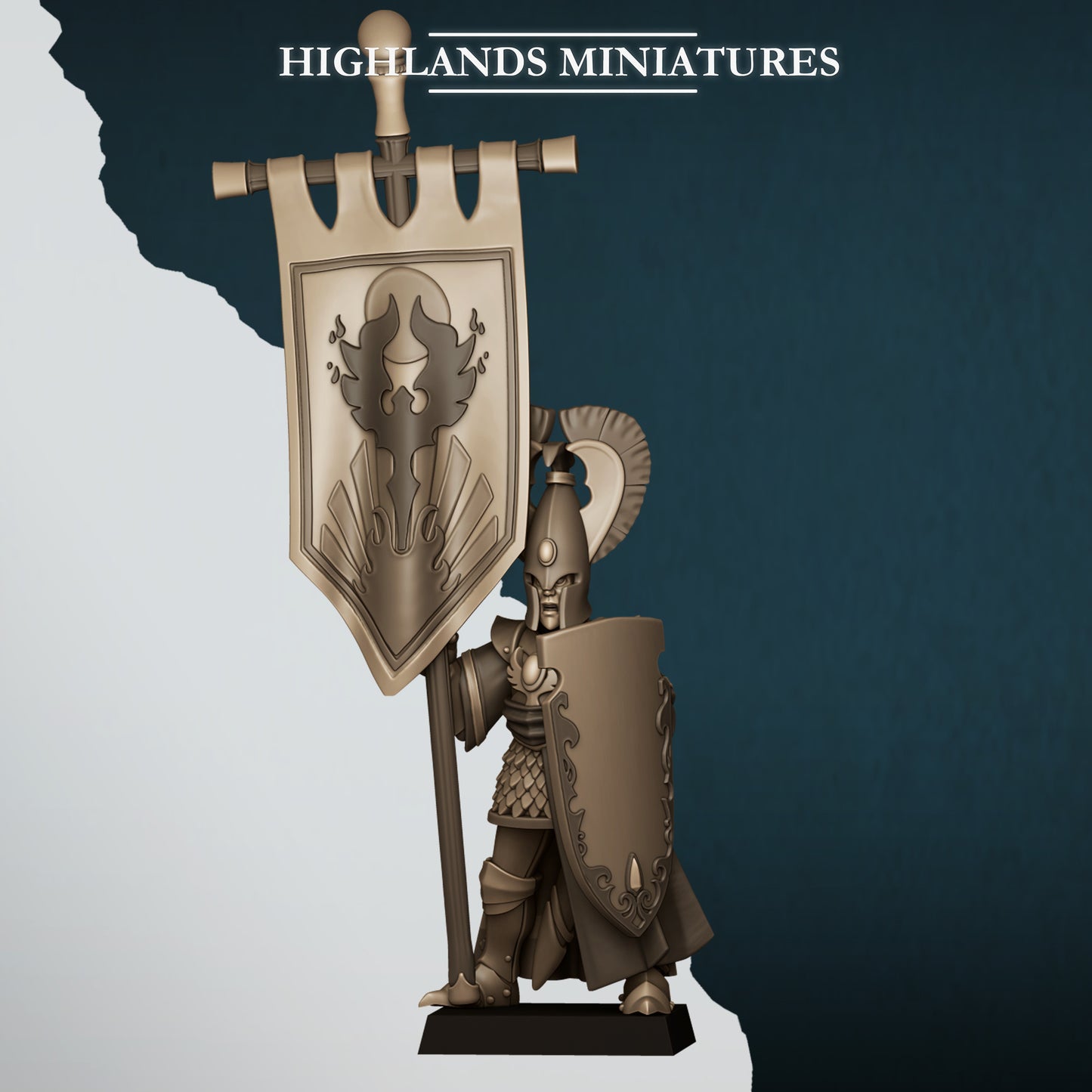 High Elves Lord with Banner - Aegean Heroes - Highlands Miniature
