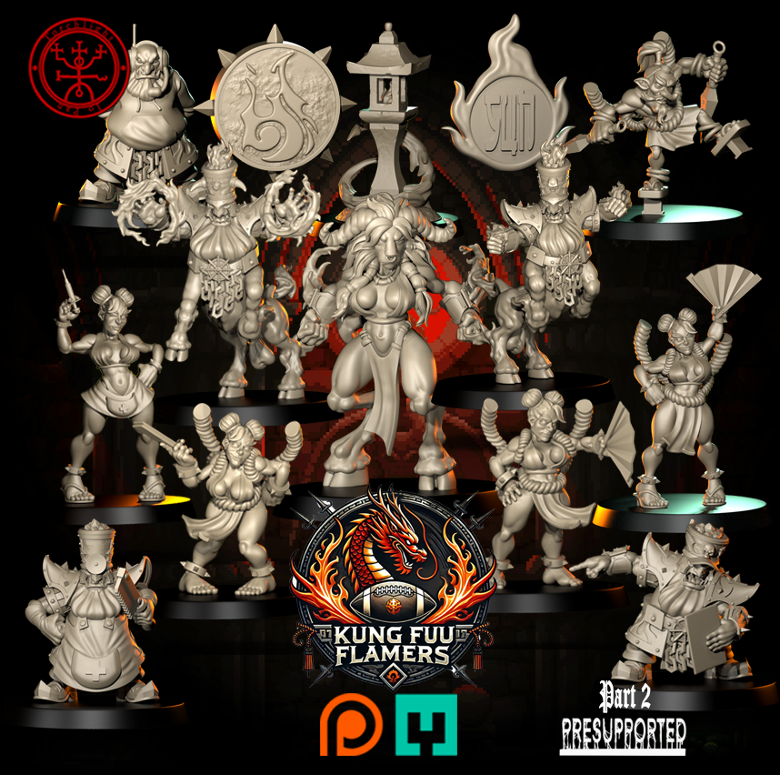 The Kung Fu Flamers Team - 15 High-Quality 3D Print Chaos Dwarf Miniatures | Blood Fantasy Football Bowl | Torchlight Models