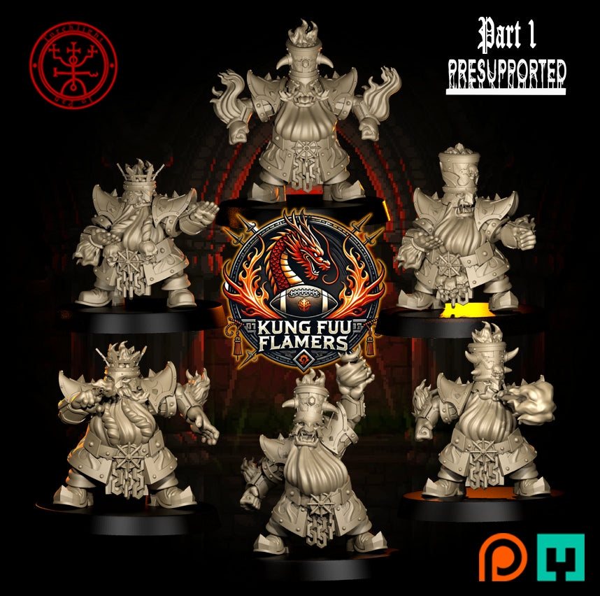 The Kung Fu Flamers Team - 15 High-Quality 3D Print Chaos Dwarf Miniatures | Blood Fantasy Football Bowl | Torchlight Models