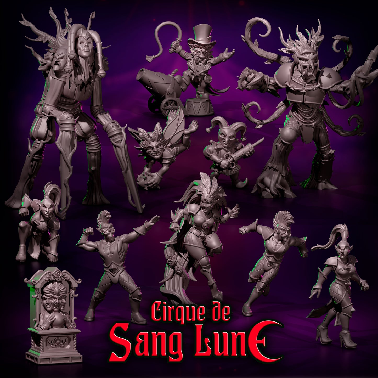 Cirque de Sang Lune Support Staff - 11 High-Quality 3D Print Dark Elf Miniatures | Blood Fantasy Football Bowl | Punga Miniatures