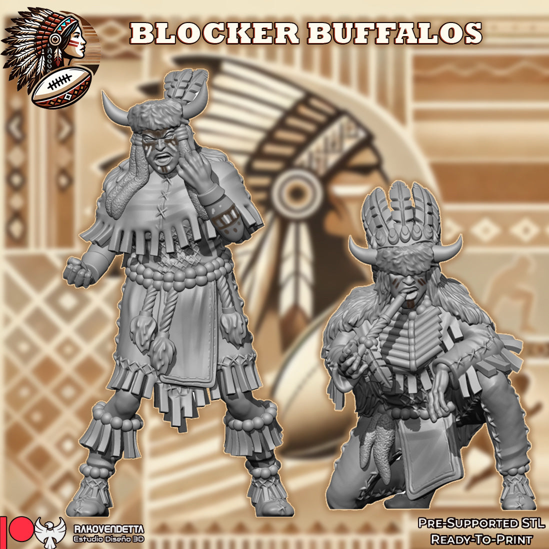 Western Amazon Team - 14 High-Quality 3D Print Amazon Miniatures | Blood Fantasy Football Bowl | Rakovendetta