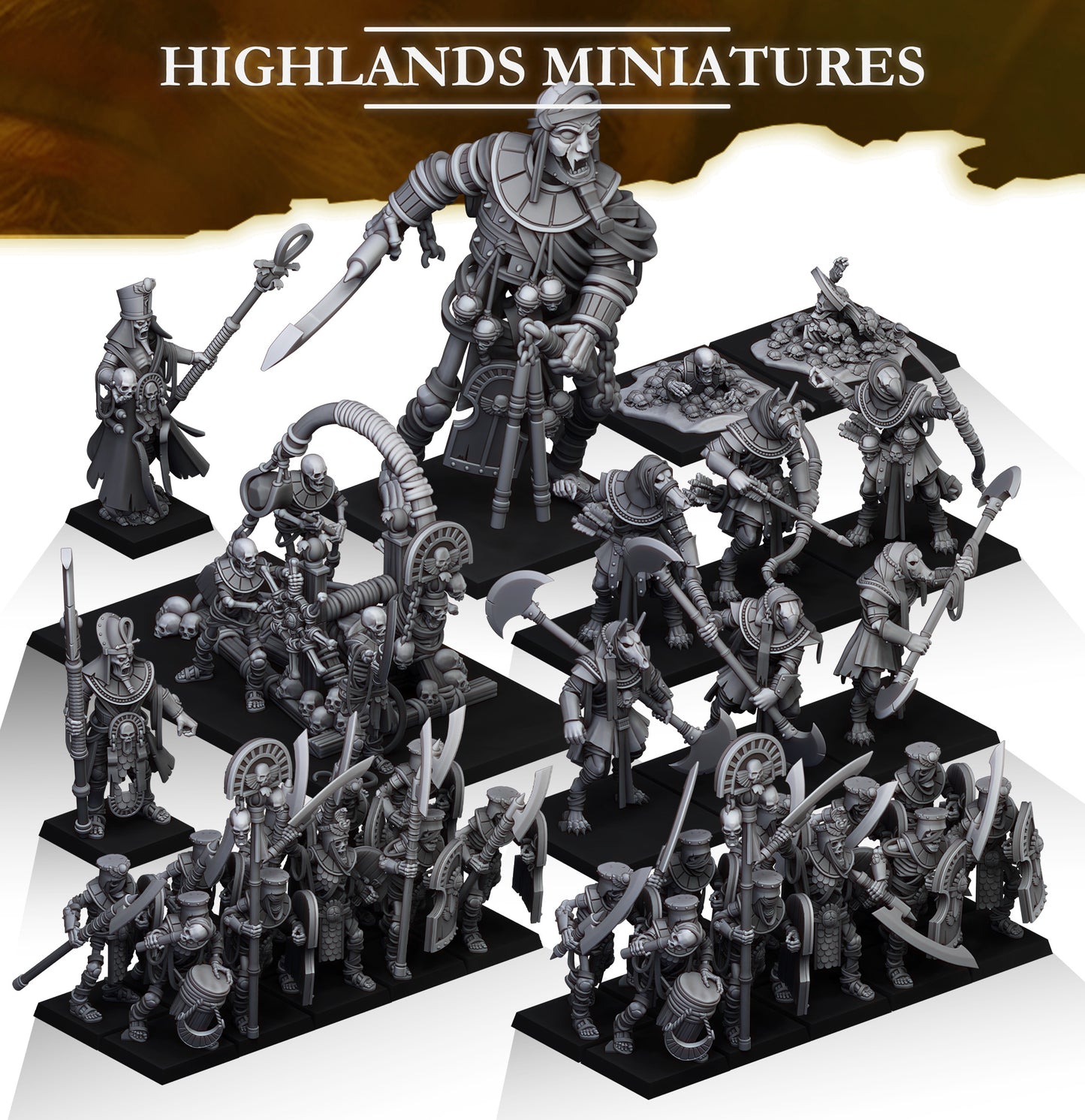 Ancient Arise – Tomb Kings Army by Highlands Miniatures | Resin Undead Infantry, Colossi & War Machines for Fantasy Wargames