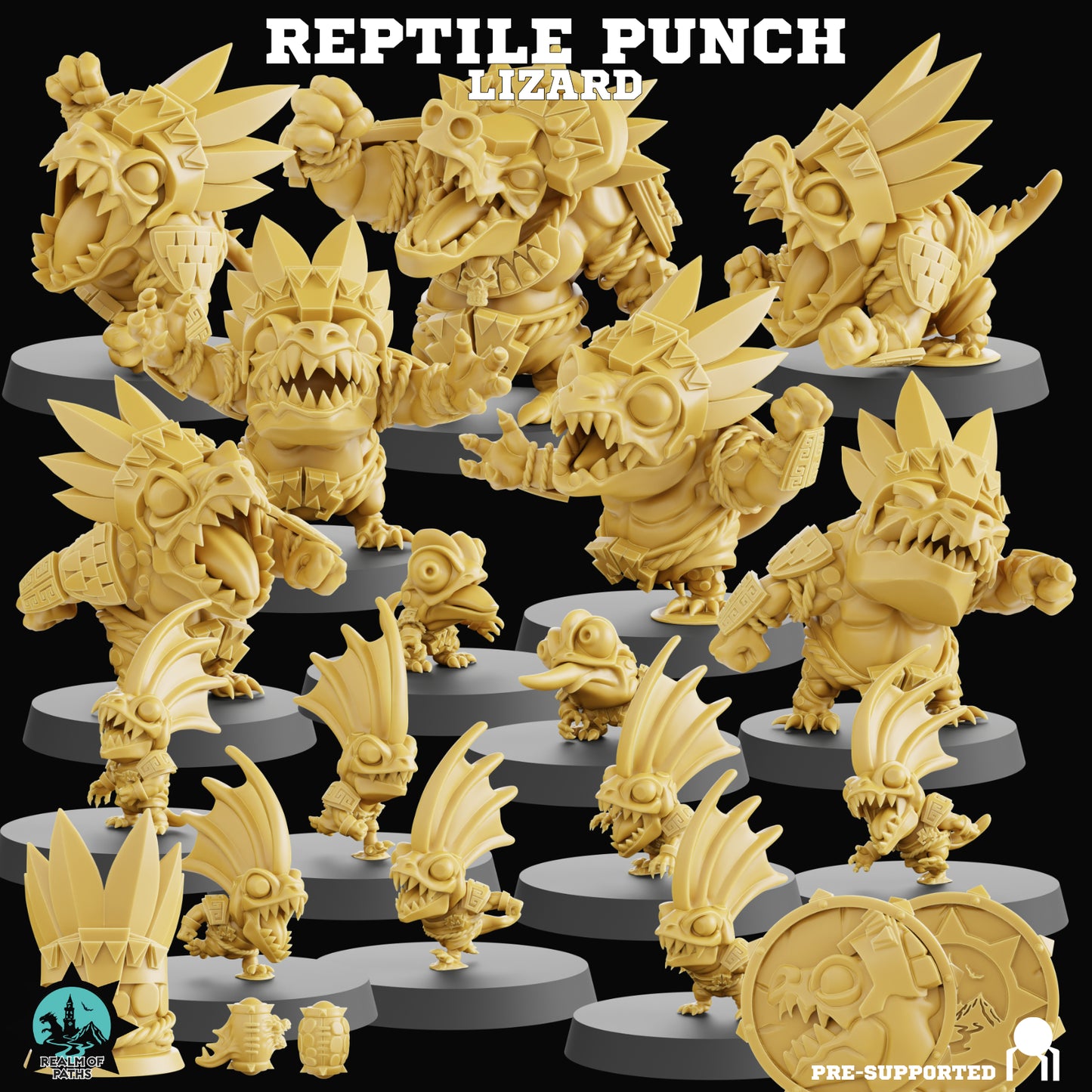 Reptile Punch Lizard Team Chibi Style - 16 High-Quality 3D Print Miniatures | Blood Fantasy Football Bowl | Realm of Paths