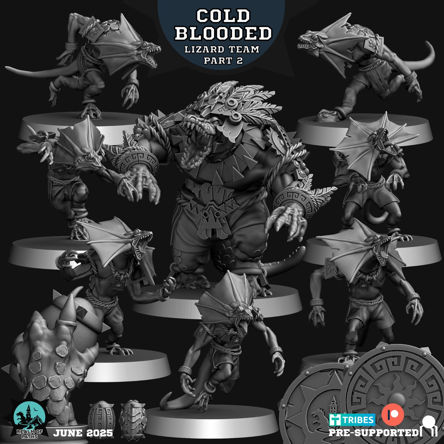 Cold Blooded – 16 High-Quality 3D Print Lizardmen Miniatures | Blood Fantasy Football Bowl | Realm of Paths