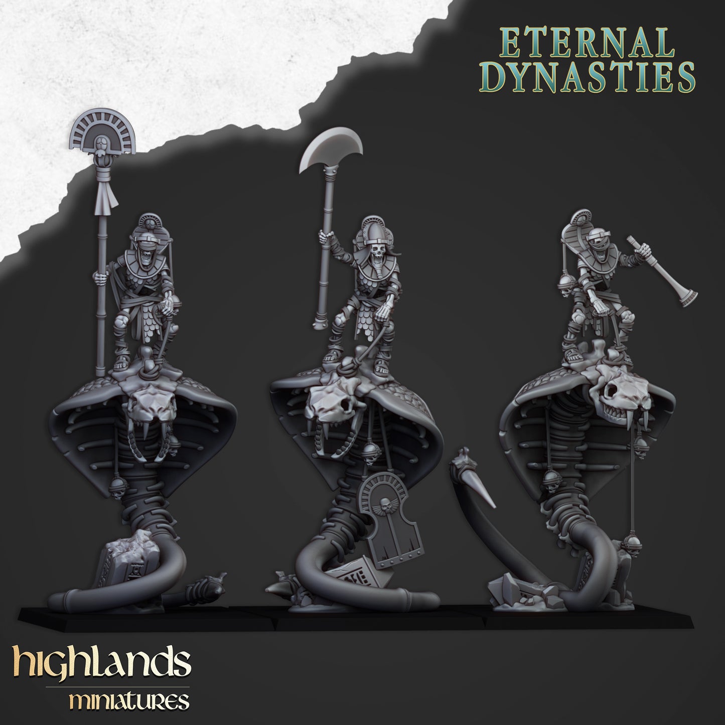Tomb Kings Ancient Guard on Great Snakes - Eternal Dynasties - Highlands Miniatures
