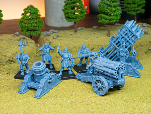 Sunland Artillery (Mortar, Volley Gun, Rocket Launcher)- Human Army - Highlands Miniatures