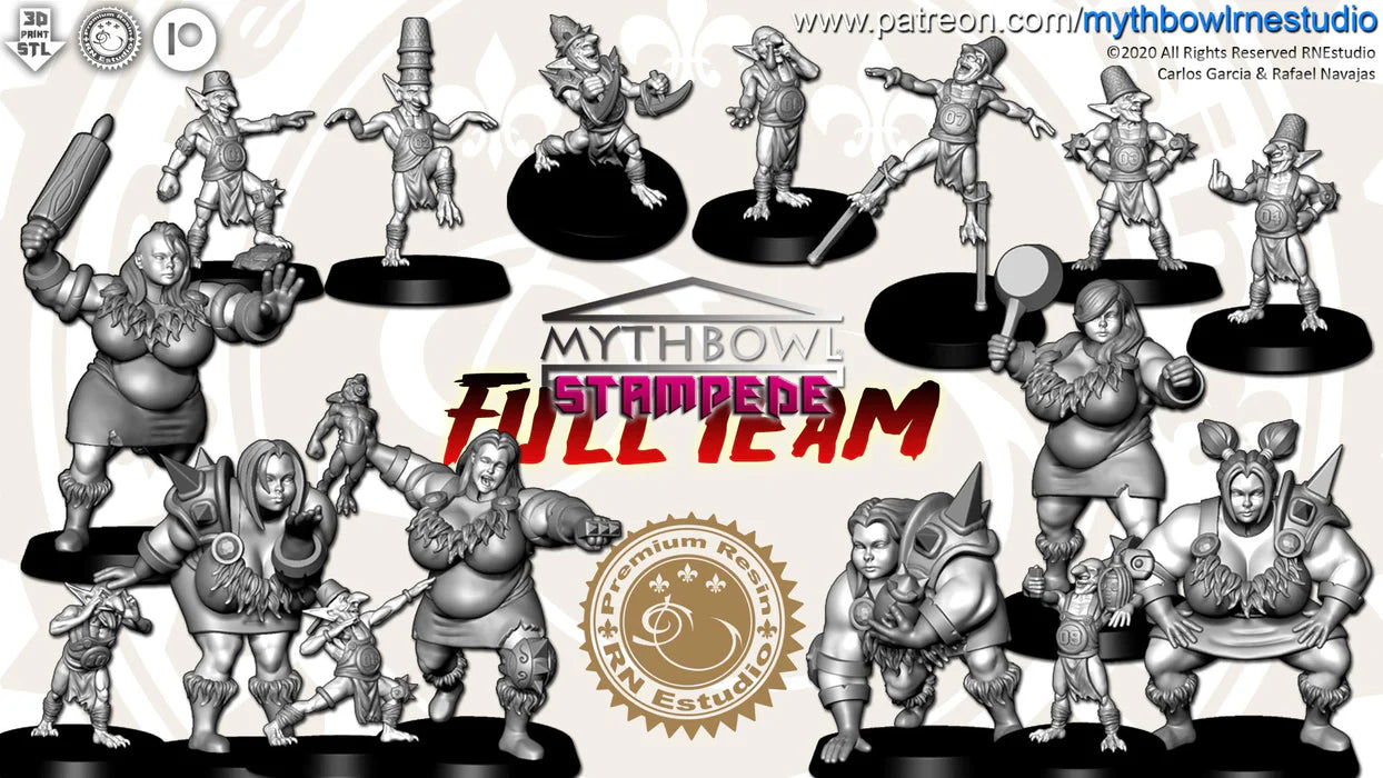 Stampede Ogre Ogre Team - 16 High-Quality 3D Print Miniatures | Blood Fantasy Football Bowl | RN Mythbowl