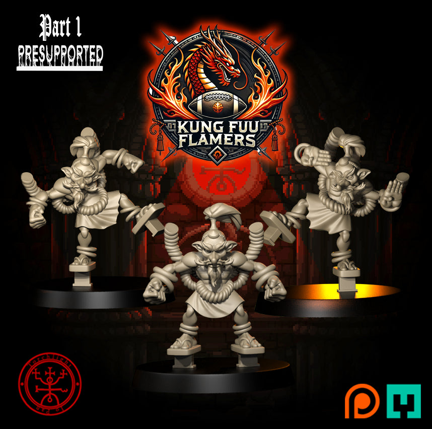 The Kung Fu Flamers Team - 15 High-Quality 3D Print Chaos Dwarf Miniatures | Blood Fantasy Football Bowl | Torchlight Models