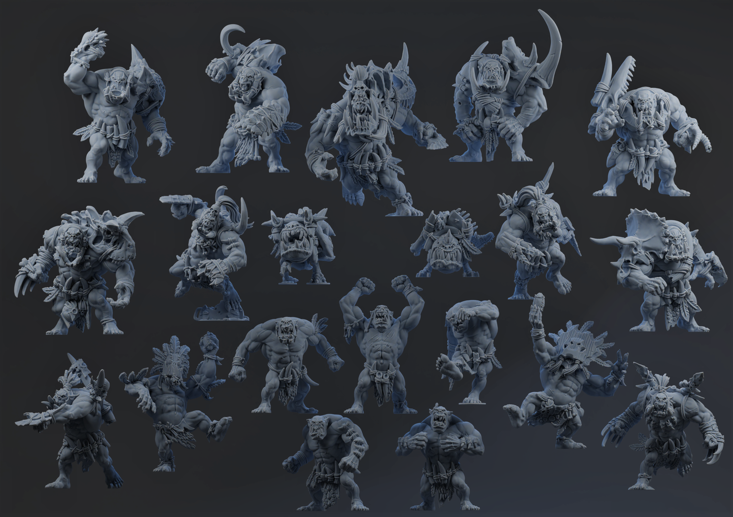 Krumpaz Savage Orc Team – 36 High-Quality 3D Print Orc, Goblin & Troll Miniatures | Blood Fantasy Football Bowl | Brutefun Miniatures