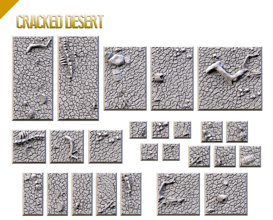 Cracked Desert Textured Square Bases for Miniatures – Txarli Factory Thematic Designs – Multiple Sizes & Themes