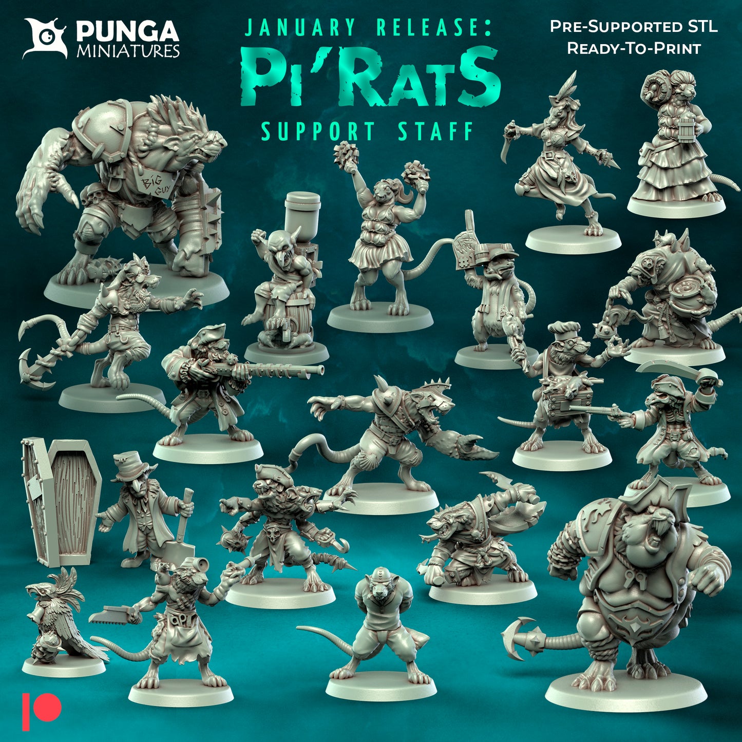 Pi'rats Support Staff - 19 High-Quality 3D Print Skaven Miniatures | Blood Fantasy Football Bowl | Punga Miniatures (Copy)