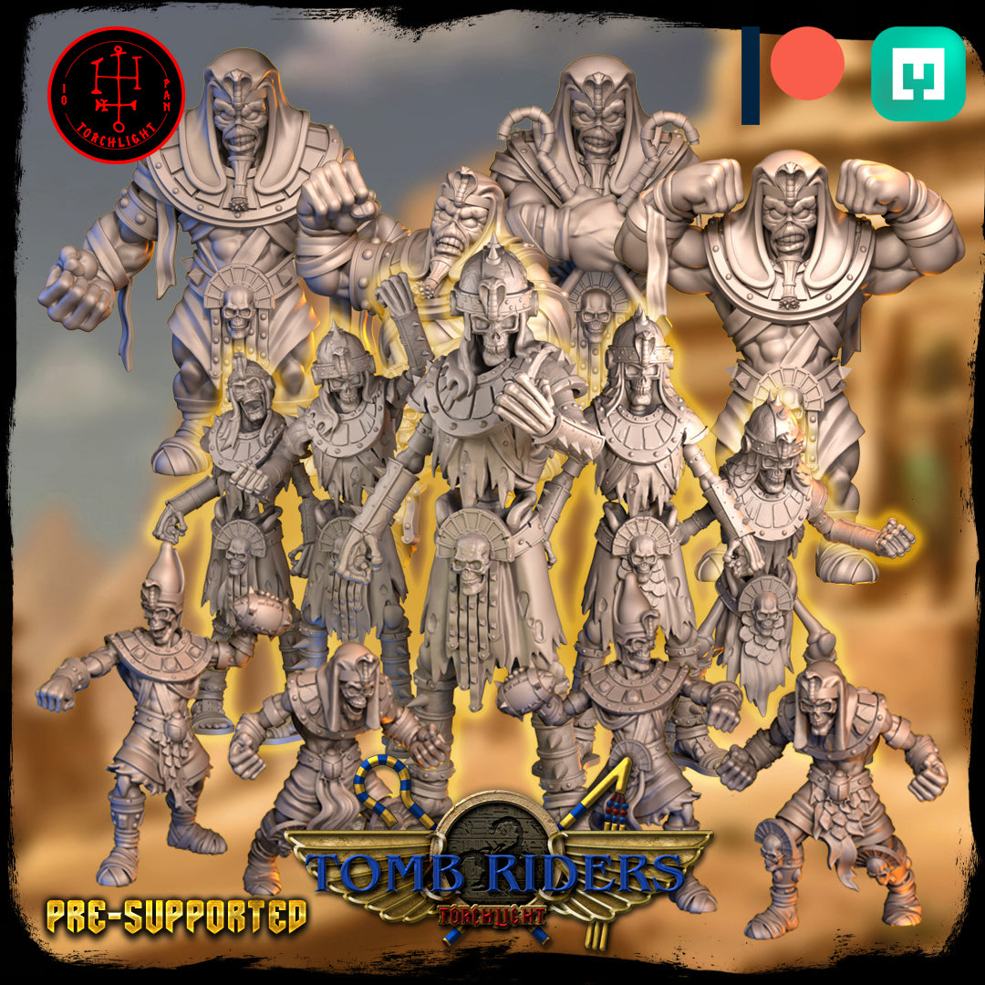 Tomb Riders Team - 13 High-Quality 3D Print Khemri Undead Tomb Kings Miniatures | Blood Fantasy Football Bowl | Torchlight Models