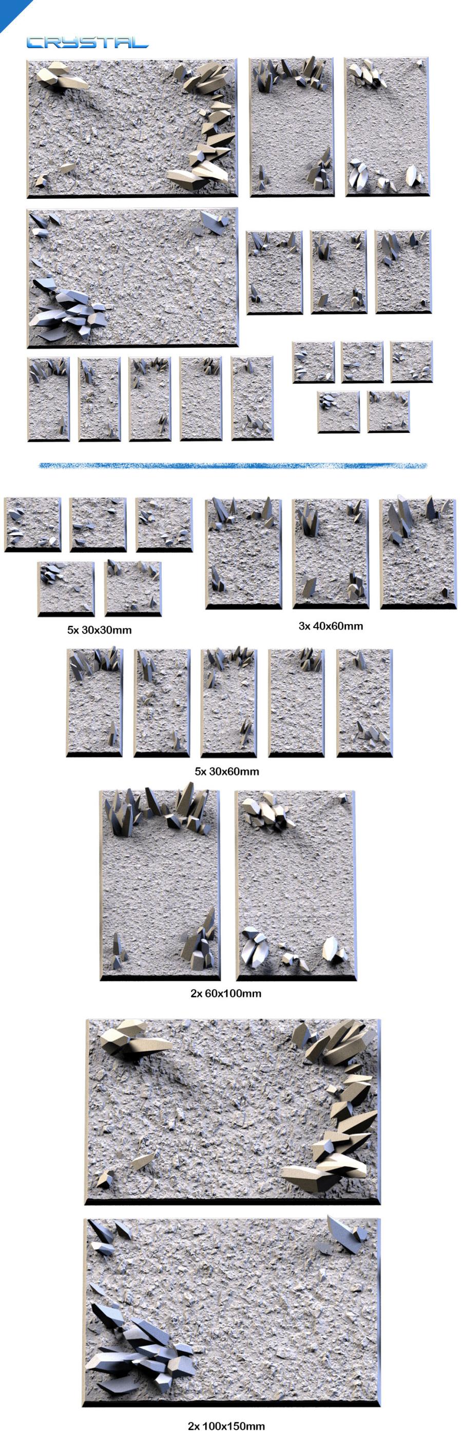 Crystal Textured Square Bases for Miniatures – Txarli Factory Thematic Designs – Multiple Sizes & Themes