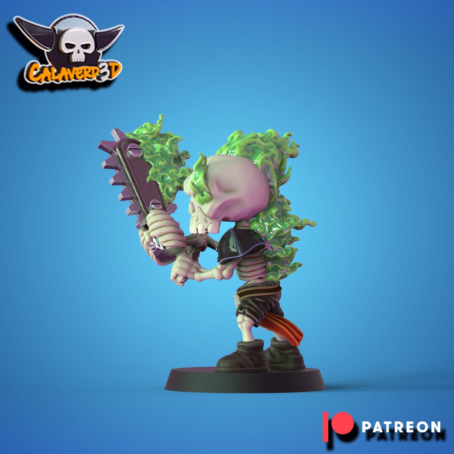 Skeleton Chainsaw Chibi - Undead high quality miniature for Fantasy Football Game - Calaverd3D