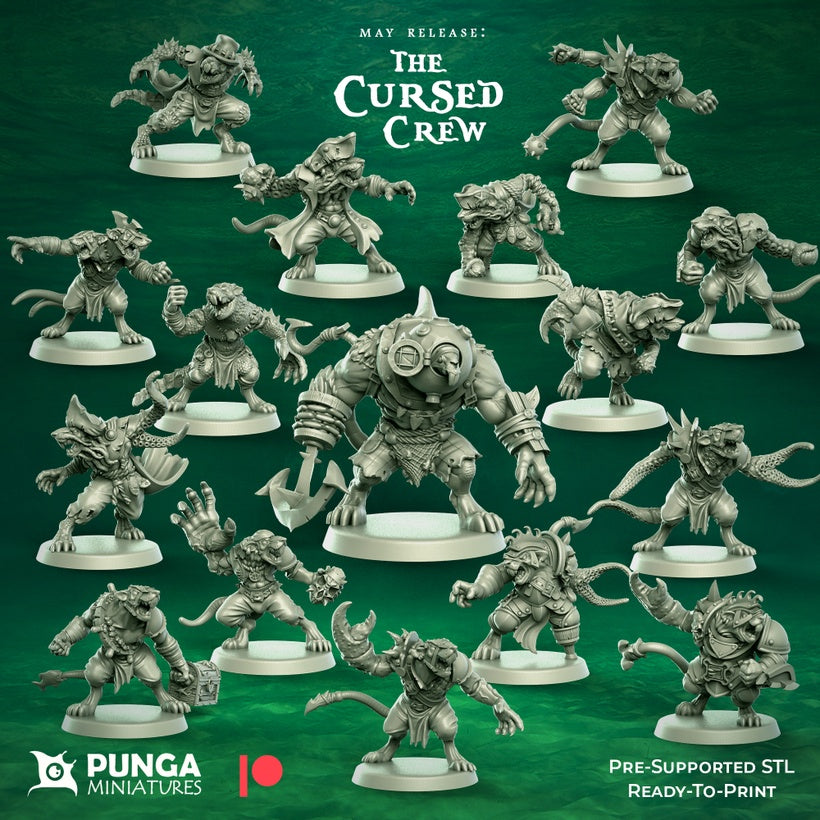 The Cursed Crew Team - 16 High-Quality 3D Print Skaven Miniatures | Blood Fantasy Football Bowl | Punga Miniatures