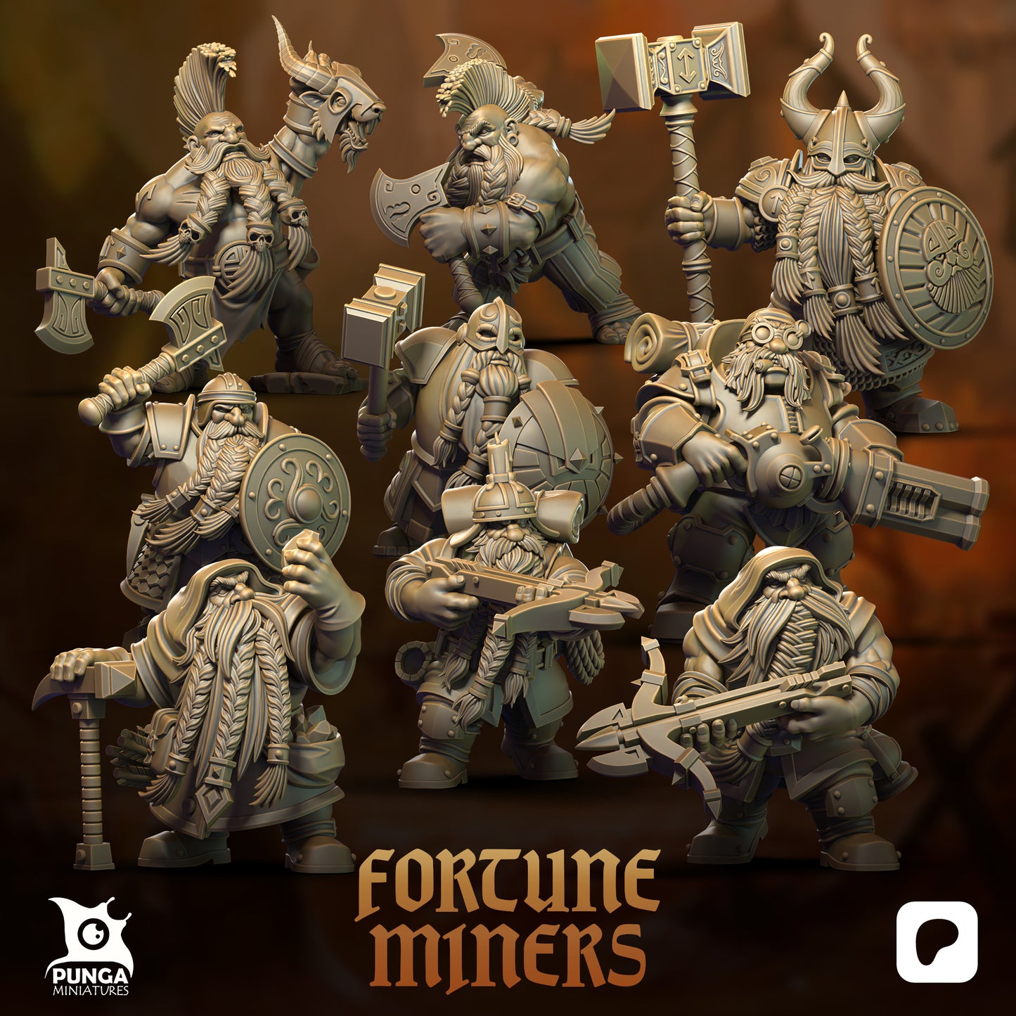 Fortune Miners warband Dwarf Punga Miniatures