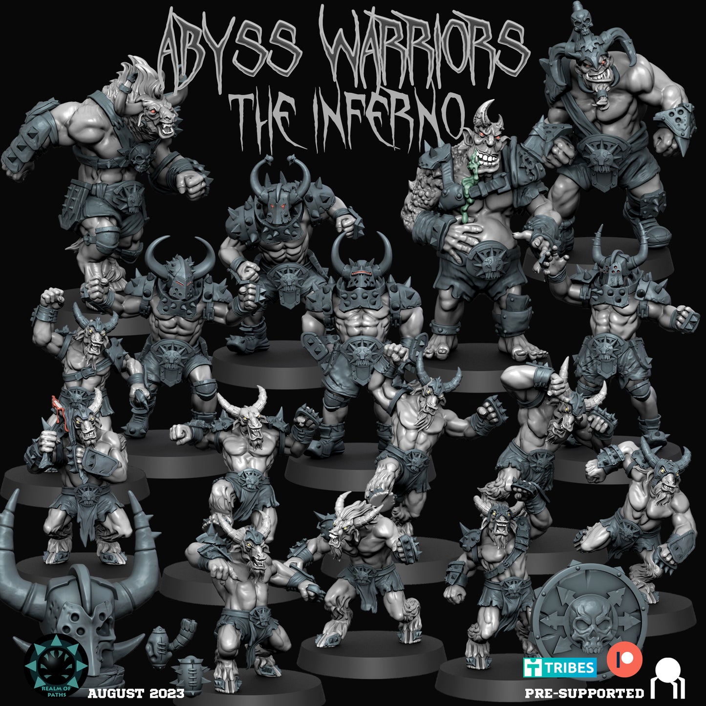 Abyss Warriors The Inferno | 16 Miniatures | Chaos Beastmen Team | Fantasy Football Bowl | Realm of paths