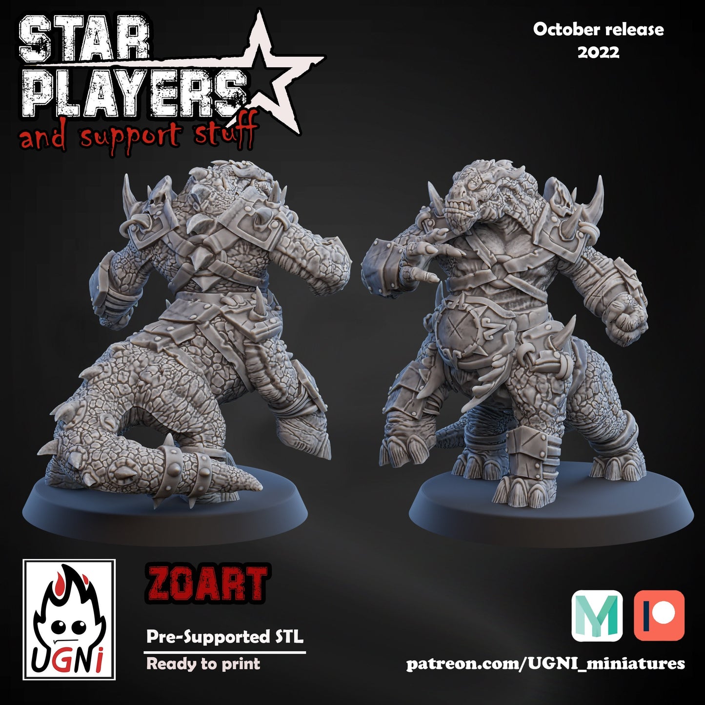 Zoart | Lizardmen Star Player for Fantasy Football UGNI Miniatures - TheMajorLab