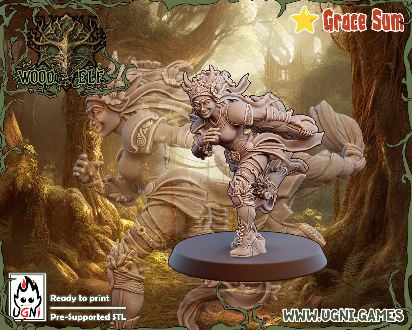 Grace Summon | Wood Elf Star Player for Fantasy Football UGNI Miniatures - TheMajorLab
