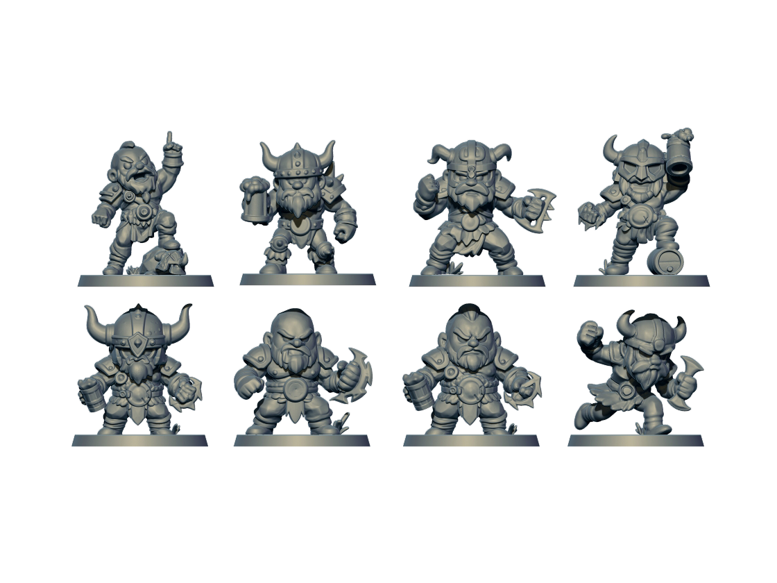 Northmen Chibis – 18 Miniatures High Quality Resin Blood Fantasy Football Bowl Team – Big Head Chibis